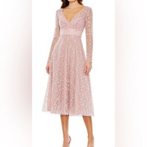 Mac Duggal Blush Sequin Long Sleeve Dress